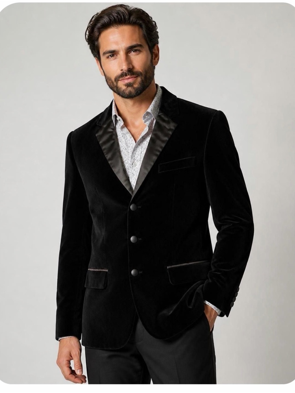 Paisley & Gray Black Velvet Sport Coat with Satin Trim